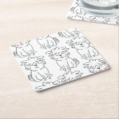 手で描いたふわふわの犬:ヴィンテージパターン。 スクエアペーパーコースター (アングル)