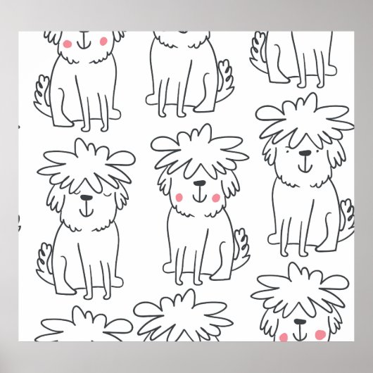 手で描いたふわふわの犬:ヴィンテージパターン。 ポスター (正面)