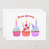 手で描いたカップケーキろうそく灯の誕生日 シーズンカード (正面/裏面)