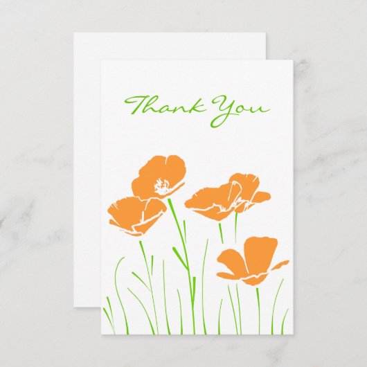 手で描いたカリフォルニアポピー5杯 サンキューカード (正面/裏面)
