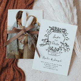 手で描いたクレストとCherubsとあなたの写真 セーブザデート