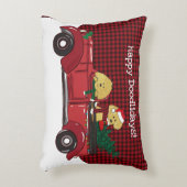 手で描いたゴルデンドルレッドクリスマストラック アクセントクッション (正面(垂直))