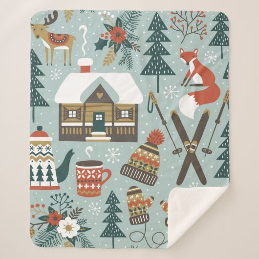 手で描いたシームレスなヴィンテージパターンかわいい前髪 シェルパブランケット (正面)