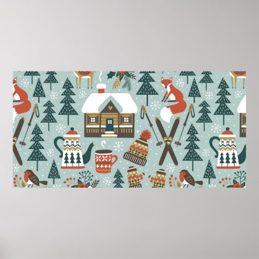 手で描いたシームレスなヴィンテージパターンかわいい前髪 ポスター (正面)