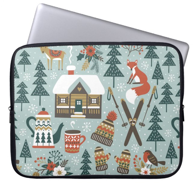 手で描いたシームレスなヴィンテージパターンかわいい前髪 ラップトップスリーブ (正面)