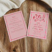 手で描いたドードルフード&ドリンクピンクレッド結婚ズ 招待状