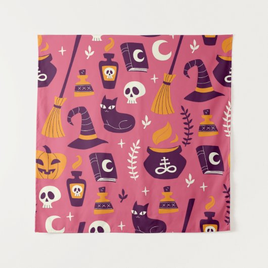 手で描いたハロウィーン、不気味なシームレスパターン。 タペストリー (正面)