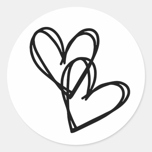 手で描いたハートが絡み合っている。バレンタイン ラウンドシール (正面)