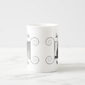 手で描いたフレームとテキストが入ったかわいい猫の写真 ボーンチャイナマグカップ (正面)