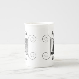 手で描いたフレームとテキストが入ったかわいい猫の写真 ボーンチャイナマグカップ