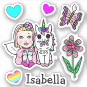 手で描いたブロンドの妖精、ユニコーンと名前 シール (正面)