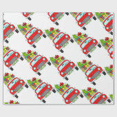 手で描いたレトロクリスマスカー ラッピングペーパー (フラット)