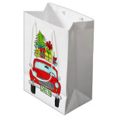 手で描いたヴィンテージのクリスマスカー ミディアムペーパーバッグ (正面アングル)