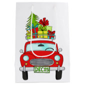 手で描いたヴィンテージのクリスマスカー ミディアムペーパーバッグ (裏面)