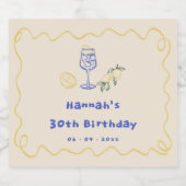 手で描いた夏の大人30歳の誕生日 スパークリングワインラベル (シングルラベル)