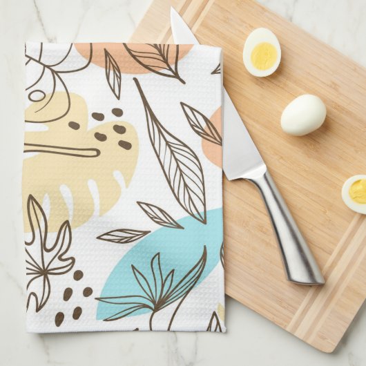 手で描いた夏の熱帯模様 キッチンタオル (四つ折り)