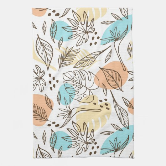 手で描いた夏の熱帯模様 キッチンタオル (縦)