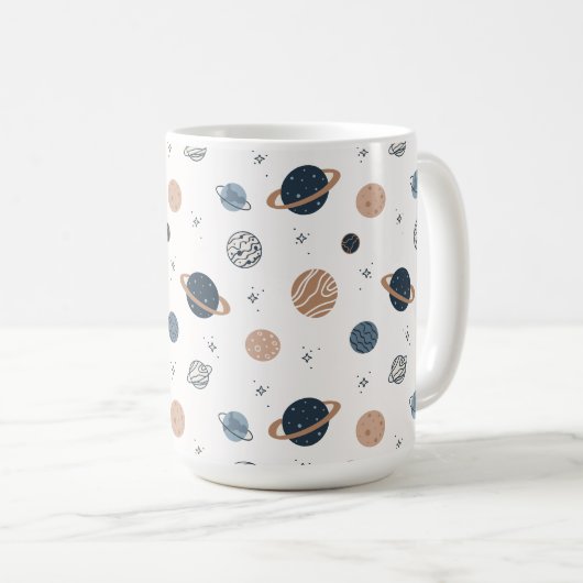 手で描いた惑星とのシームレスなパターン コーヒーマグカップ (正面右)