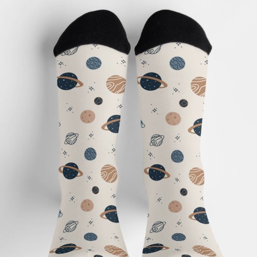 手で描いた惑星とのシームレスなパターン ソックス (上部)