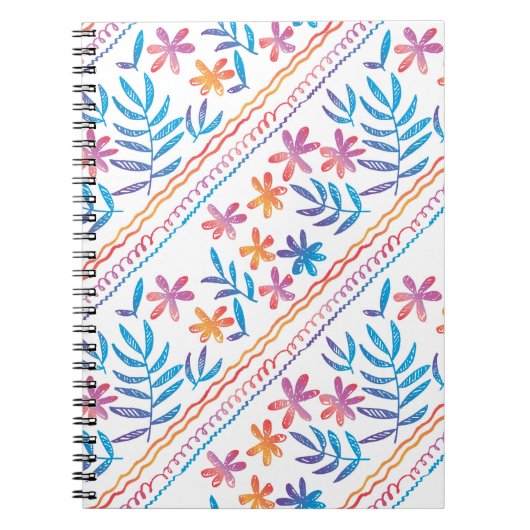 手で描いた熱帯の花、葉パターン。 ノートブック (正面)