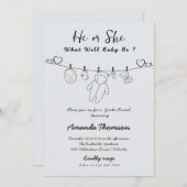 手で描いた赤ちゃん服ジェンダーの暴露 招待状 (正面/裏面)