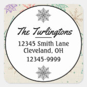 手で描いた雪片クリスマスツリー数々のカラー スクエアシール (正面)