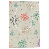 手で描いた雪片クリスマスツリー数々のカラー ミディアムペーパーバッグ (正面)