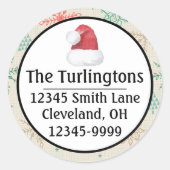 手で描いた雪片クリスマスツリー数々のカラー ラウンドシール (正面)