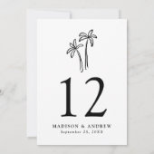 手で描いた黒いヤシの結婚木のテーブル番号 招待状 (裏面)