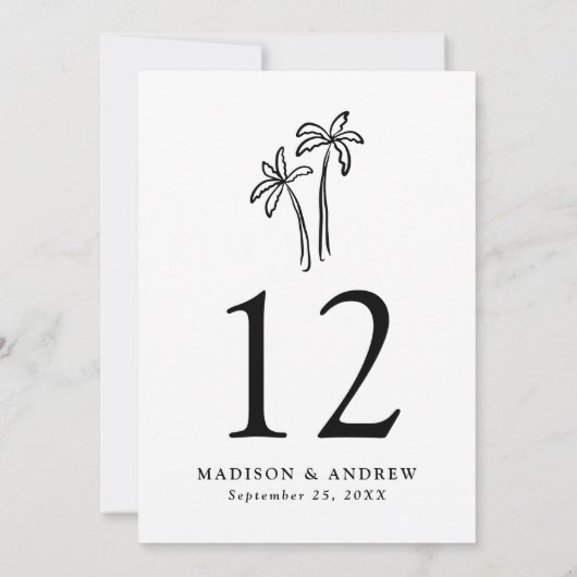 手で描いた黒いヤシの結婚木のテーブル番号 招待状 (裏面)
