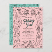 手で描お洒落いたクリスマスのパーティー 招待状 (正面/裏面)