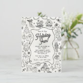 手で描お洒落いたクリスマスのパーティー 招待状 (スタンド正面)