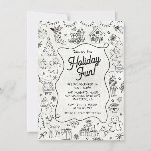 手で描お洒落いたクリスマスのパーティー 招待状 (正面)