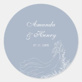 手で描かれたカップルほこりっぽいブルー結婚ズ ラウンドシール (正面)