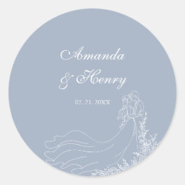 手で描かれたカップルほこりっぽいブルー結婚ズ ラウンドシール