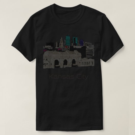 手で描かれたカンザスシティスカイライン Tシャツ (デザイン正面)