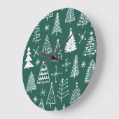 手で描かれたクリスマスツリー、冬のパターン。 ラージ壁時計 (傾斜)