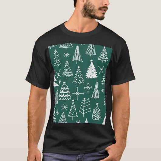 手で描かれたクリスマスツリー、冬のパターン。 Tシャツ (正面)