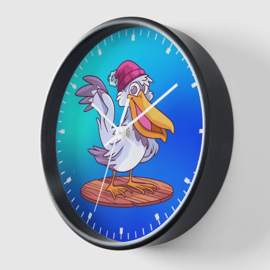 手で描かれたクリスマスペリカンの漫画イラストレーション- 壁時計 (傾斜)