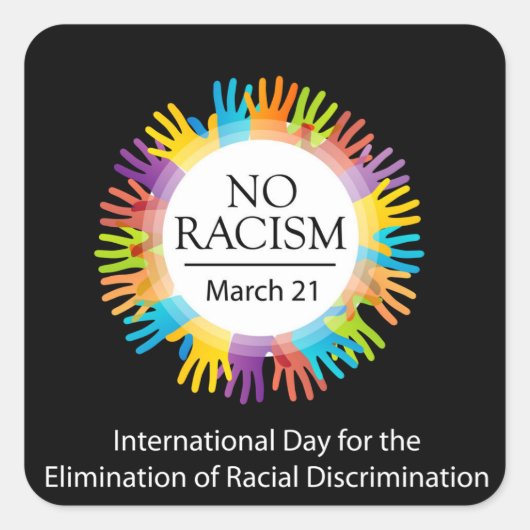 手で描かれた人種差別のカラフルなし スクエアシール (正面)