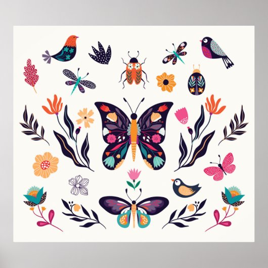 手で描かれた春夏の要素のコレクションwi ポスター (正面)