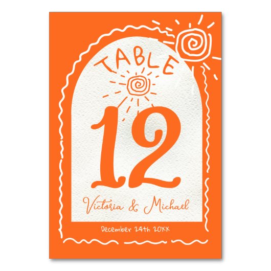 手で描かれた波状結婚アーチのテーブル番号カード テーブルナンバー (裏面)