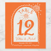 手で描かれた波状結婚アーチのテーブル番号カード ワインラベル (シングルラベル)