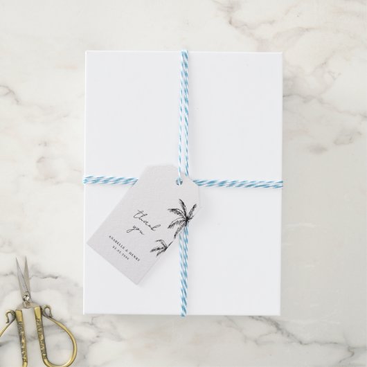 手で描かれた熱帯のヤシの木の目的地の結婚式 ギフトタグ (より糸付き)