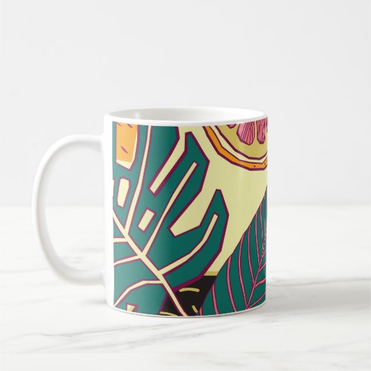 手で描かれた熱帯性明るいパターン コーヒーマグカップ (左)