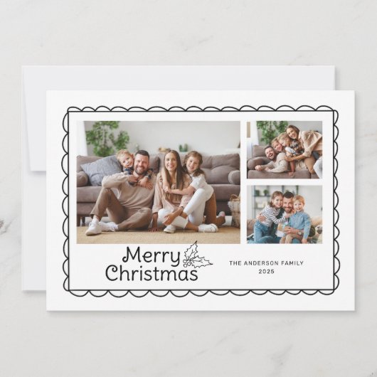 手で描かれた鱗状のドードルフレームフォトクリスマス シーズンカード (正面)