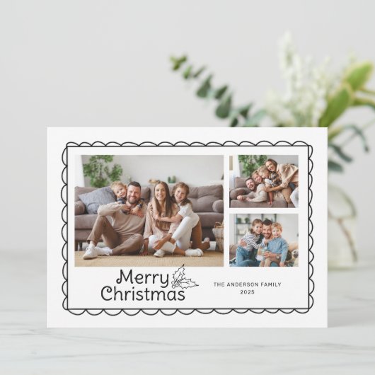 手で描かれた鱗状のドードルフレームフォトクリスマス シーズンカード (スタンド正面)