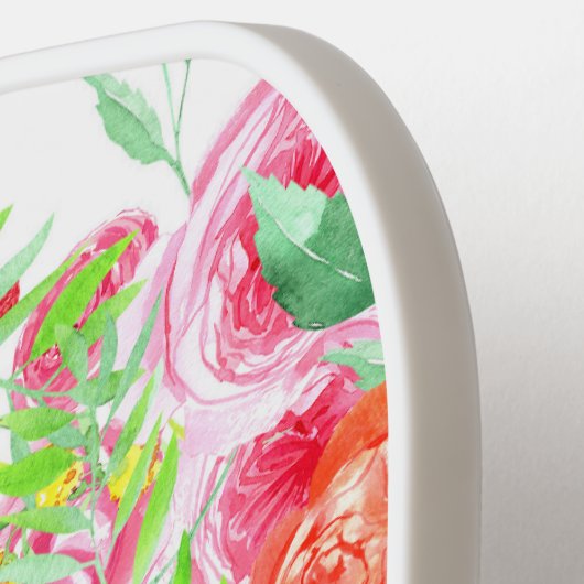 手で描エレガントいたピンクのバラ、かわいい&フェミニン ピックルボールラケット (左詳細)