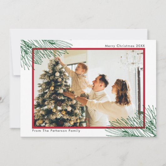 手で描エレガントいた緑のミニマルなクリスマス シーズンカード (正面)