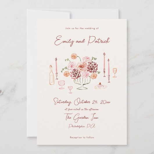 手で描ファンキーいたお洒落結婚の 招待状 (正面)